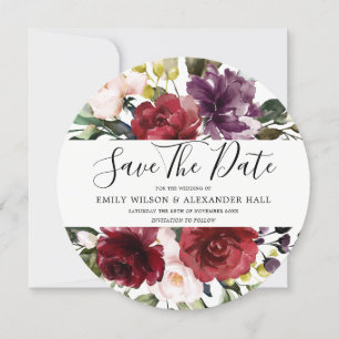 Save The Date Fleurs d'aquarelle rouge bordeaux romantiques