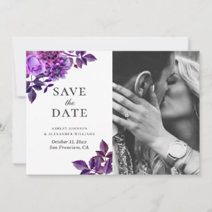 Save The Date Fleurs d'aquarelle violet. Lilac photo florale Enr