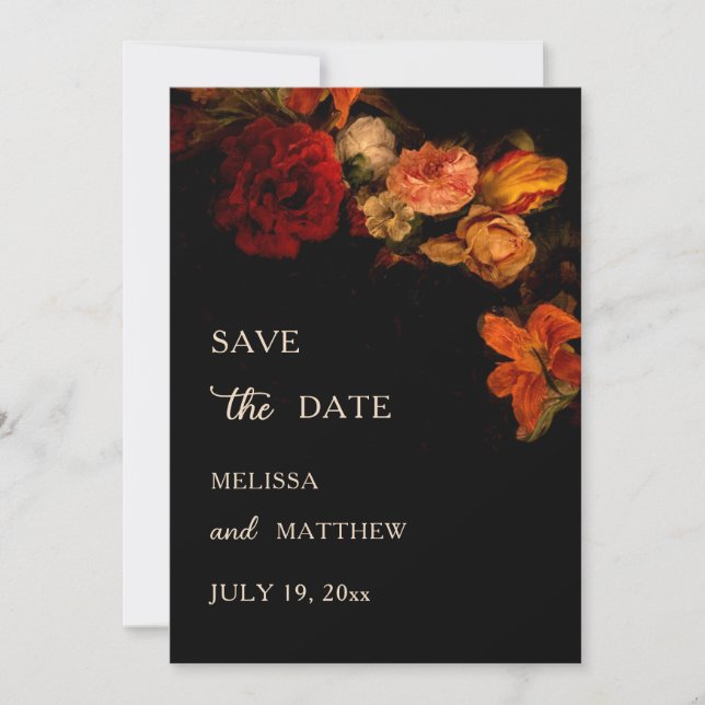 Save The Date Fleurs d'art fin Mariage sombre (Devant)