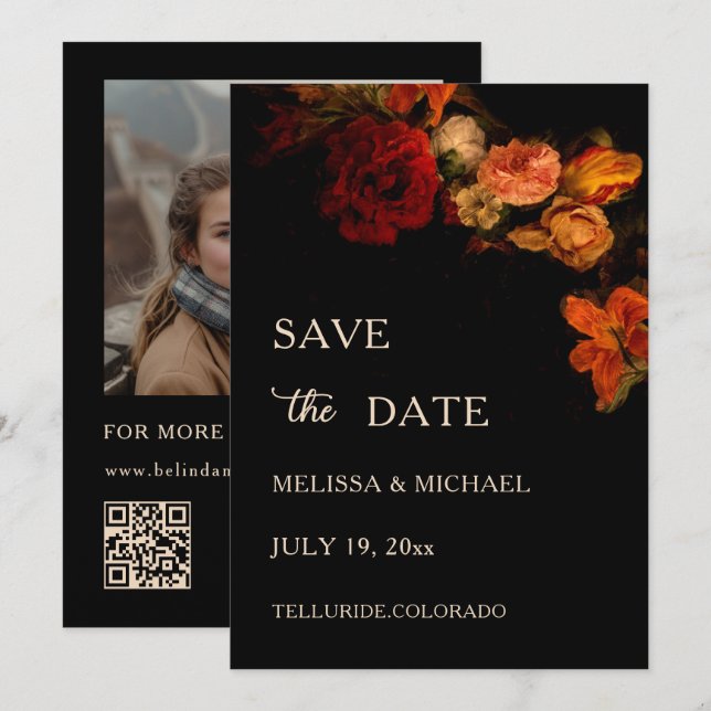 Save The Date Fleurs d'art fin Mariage sombre (Devant / Derrière)