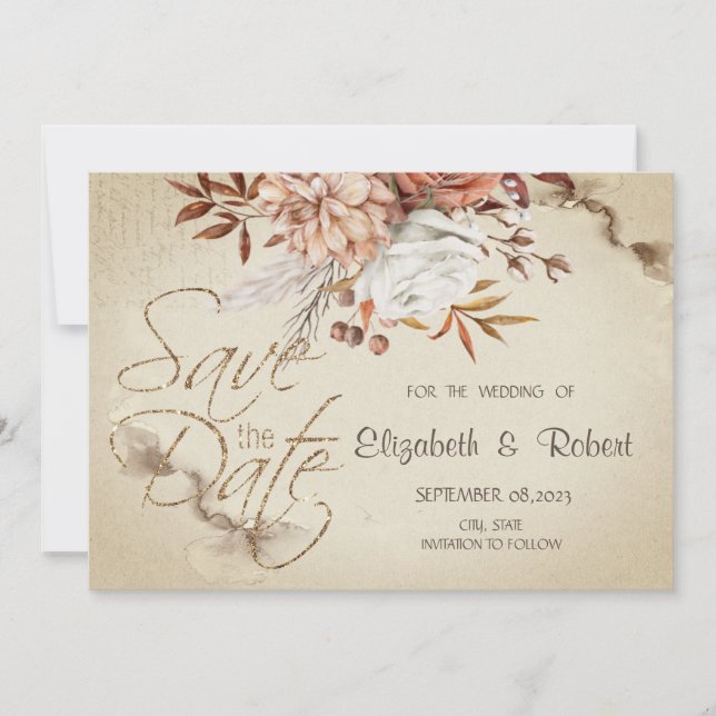 Save The Date Fleurs d'automne à l'aquarelle chic Enregistrez la (Devant)