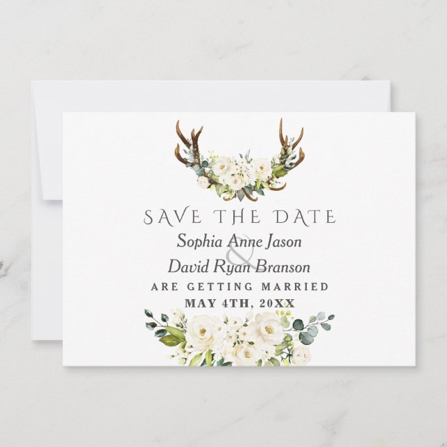 Save The Date Fleurs de aquarelle blanche charme mariage florais (Devant)