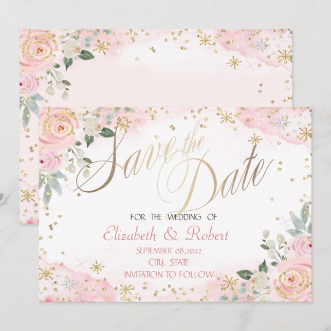 Save The Date Fleurs de aquarelle chic flocons de neige  (Devant / Derrière)