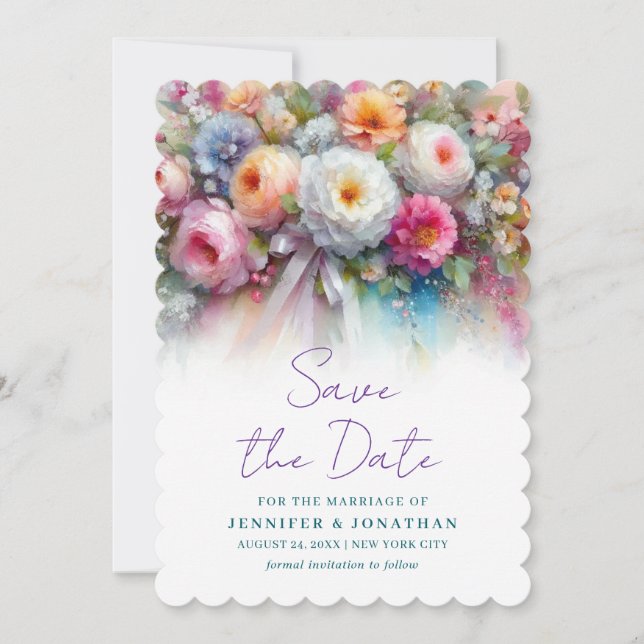 Save The Date Fleurs de aquarelle Script Sauvegarder La Date Sca (Devant)