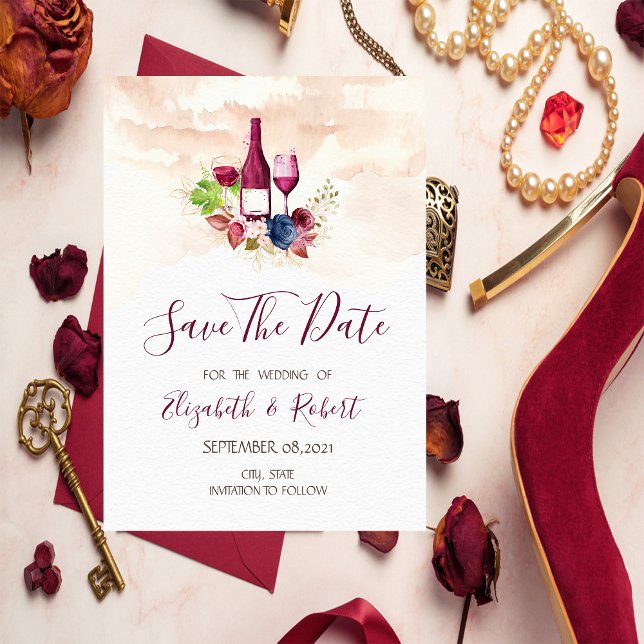 Save The Date Fleurs de Bourgogne Dégustation de vin Aquarelle  (Créateur téléchargé)