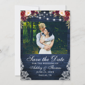 Save The Date Fleurs de Bourgogne Rustiques en Bois Bleu Photo L