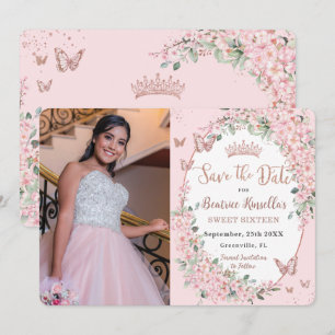 Save The Date Fleurs de cerises Papillons floraux Doux 16 Photo