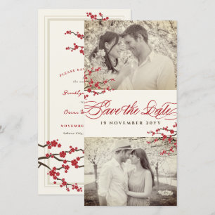 Save The Date Fleurs de cerises rouges Fleurs de Sakura Zen asia