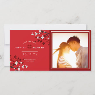 Save The Date Fleurs de cerisier blanc Double bonheur photo asia