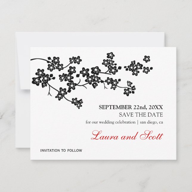 Save The Date Fleurs de cerisier en noir Enregistrer la date Inv (Devant)