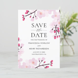 Save The Date Fleurs de cerisiers roses Whimsical Botanique
