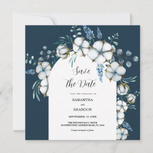 Save The Date Fleurs de coton et eucalyptus