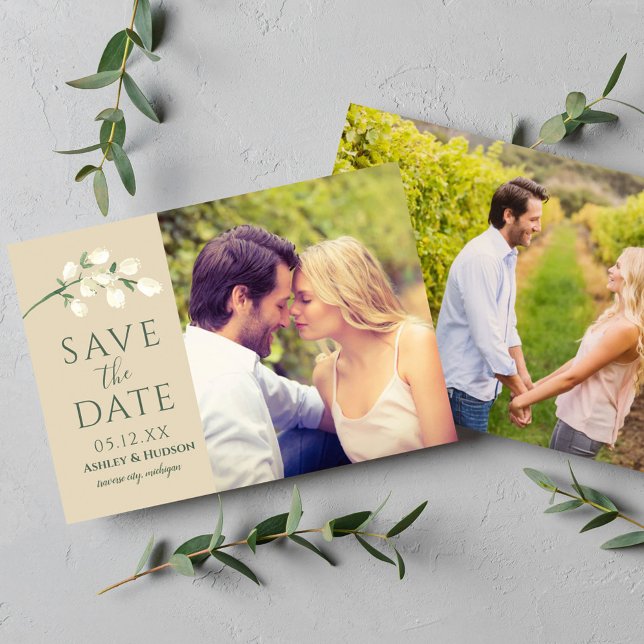 Save The Date Fleurs de crème Photo Mariage vert (Créateur téléchargé)