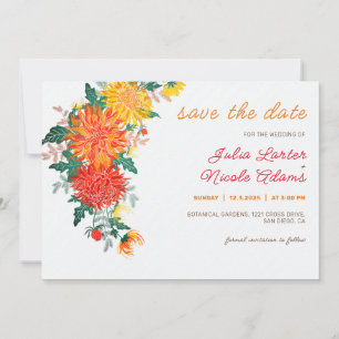 Save The Date Fleurs de Dahlia de printemps jaune orange pastel 