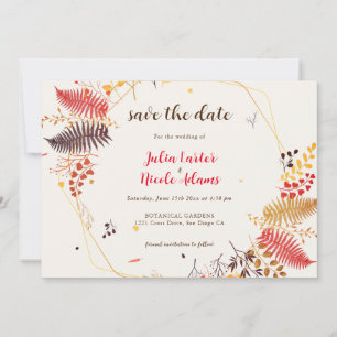 Save The Date Fleurs de forêt sauvage Fougères Champignons Feuil