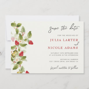 Save The Date Fleurs de Fraisier Sauvage Rouge Mariage