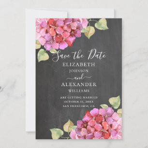 Save The Date Fleurs de fuchsia rose à l'aquarelle. Tableau noir