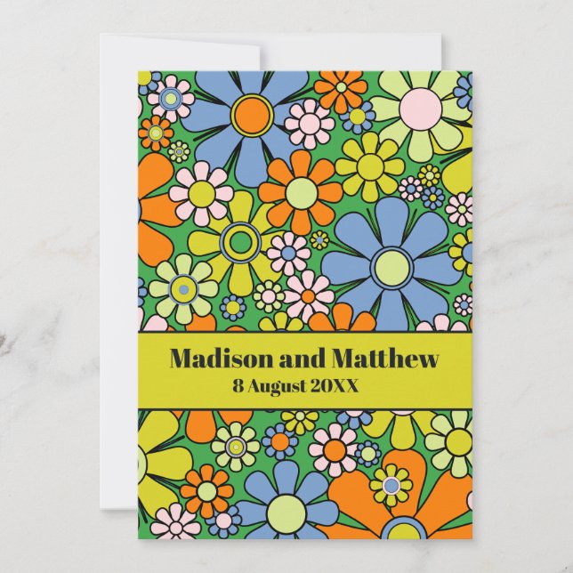 Save The Date Fleurs de Jardin Rétro 60s les années 70 Floral (Devant)