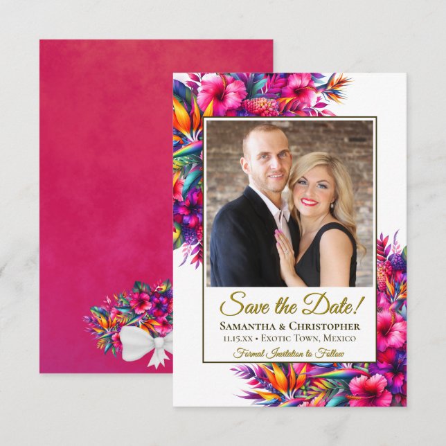 Save The Date Fleurs de Jardin Tropical et Mariage photo dynamiq (Devant / Derrière)