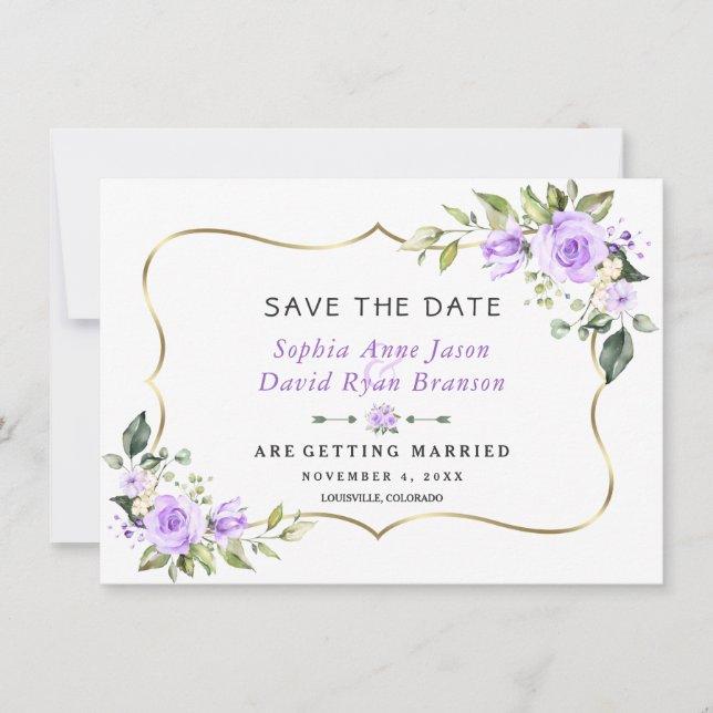 Save The Date Fleurs de Lavande Charme Cadre Doré Mariage (Devant)