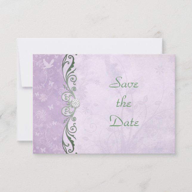 Save The Date Fleurs de lavande et vertes pour mariage, Enregist (Devant)