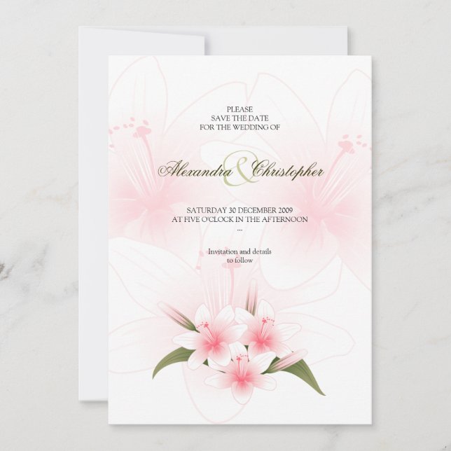 Save The Date Fleurs de lys roses et blanches Annonce de mariage (Devant)