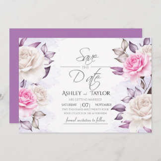 Save The Date Fleurs de mariage à l'aquarelle violet et rose