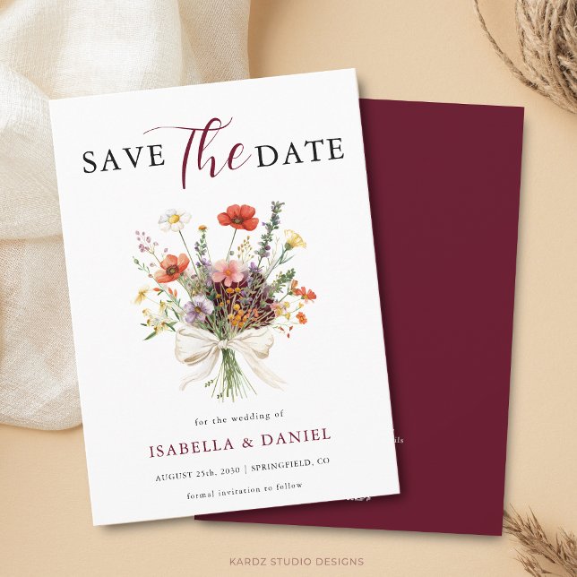 Save The Date Fleurs de mariage en Bourgogne (Card is shown in 4.5 x 6.25 inches with square corners. Choose size, corner and paper style.)