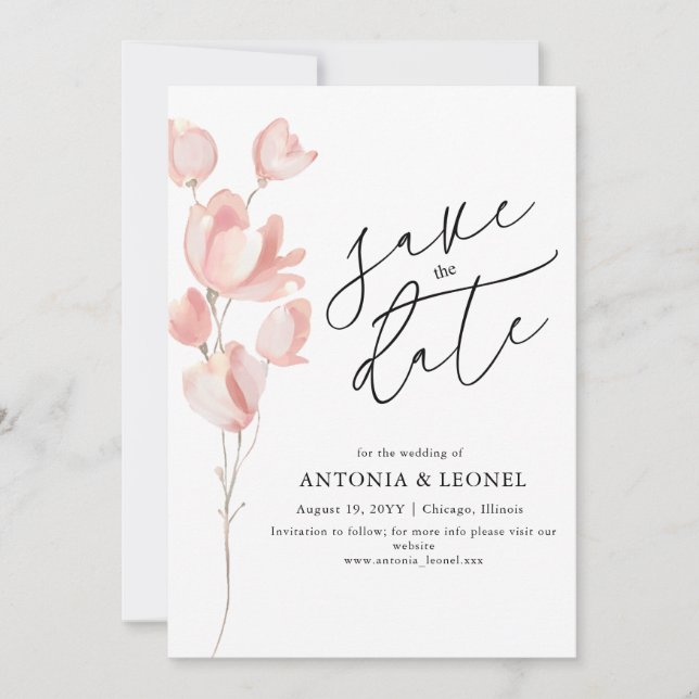 Save The Date Fleurs de mariage pêche pâle Enregistrez la date (Devant)