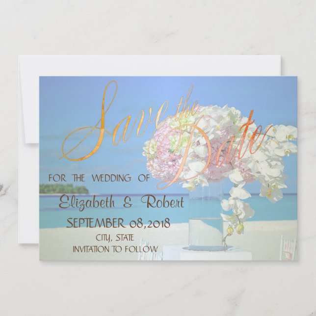 Save The Date Fleurs de mariage sur la plage Enregistrez la date (Devant)