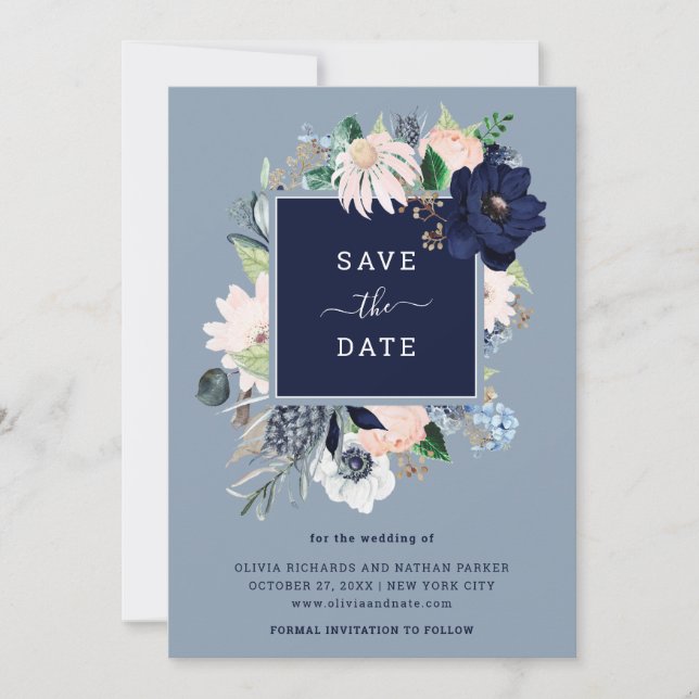 Save The Date Fleurs de marine bleu marine (Devant)