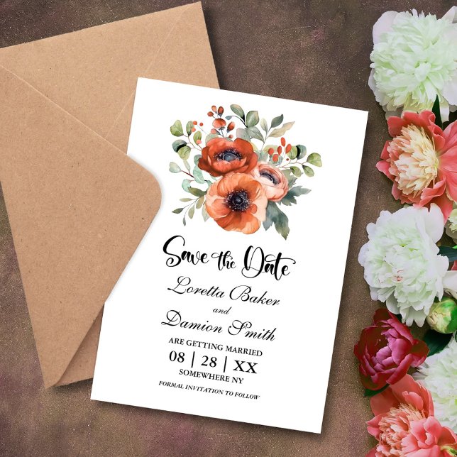 Save The Date Fleurs de pavot orange Mariage Enregistrer la date (Créateur téléchargé)