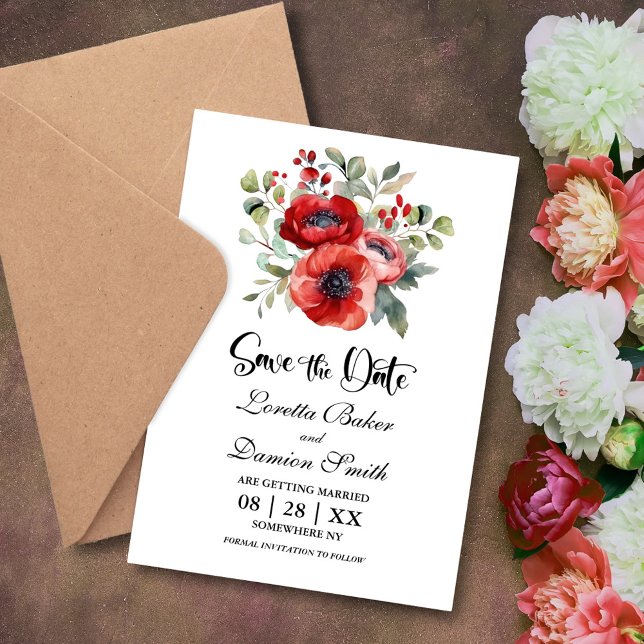 Save The Date Fleurs de pavot rouge Mariage Enregistrer la date (Créateur téléchargé)