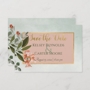 Save The Date Fleurs de pêche et de rouille sur Mariage vert