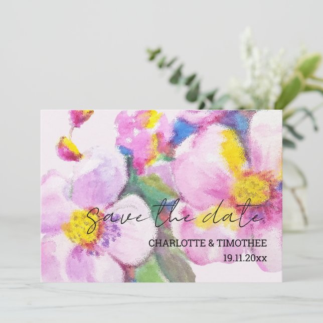 Save The Date Fleurs de pêche rustiques Aquarelle Art (Debout devant)