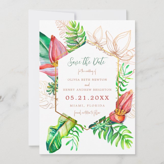 Save The Date Fleurs de Plage Tropicales Enregistrez la Date (Devant)