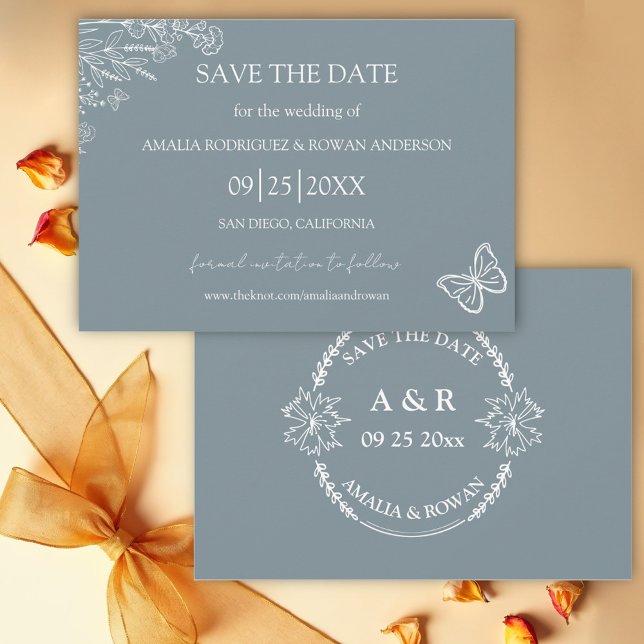 Save The Date Fleurs de prairie gris bleu Enregistrer la date (Créateur téléchargé)