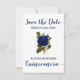 Save The Date Fleurs de Quinceanera Rose Bleu Royal