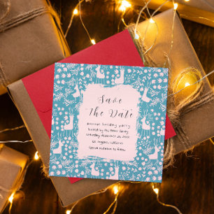 Save The Date Fleurs de Renne Nordiques   Noël Rose sur Fond Sar