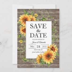 Save The Date Fleurs de soleil Bois rustique Mariage personnalis