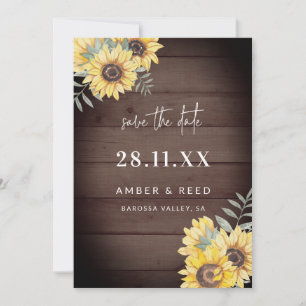 Save The Date Fleurs de soleil en bois rustique