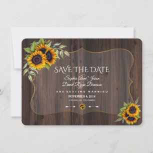 Save The Date Fleurs de soleil romantiques Mariage en bois Enreg