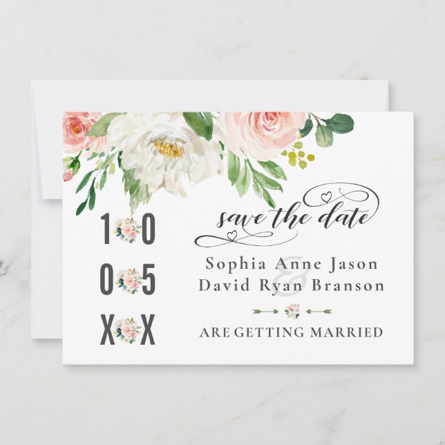 Save The Date Fleurs de teinte rose en aquarelle et écriture man (Devant)