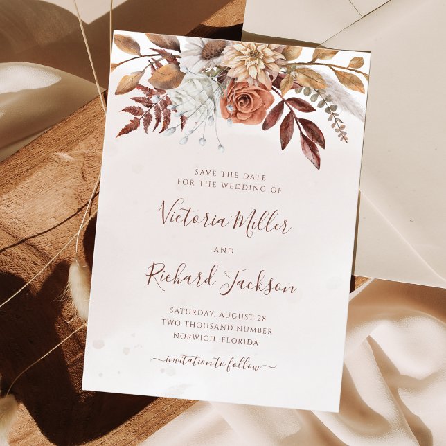 Save The Date Fleurs de terre cuite Boho Feuillage d'automne (Créateur téléchargé)