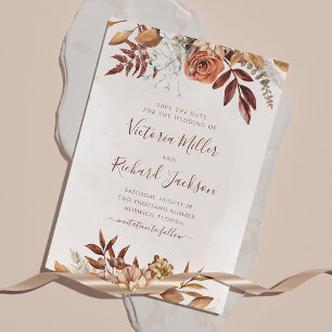 Save The Date Fleurs de terre cuite Boho rustiques Feuillage d'a