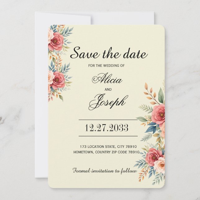 Save The Date Fleurs de terre cuite Fleur Sauvegarder la Date (Devant)