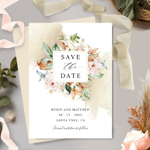 Save The Date Fleurs de terre et Mariage floral beige sauvez la