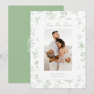 Save The Date Fleurs de toile de chinoiserie vert sauge Photo