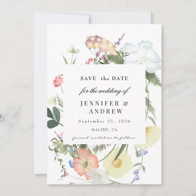 Save The Date Fleurs de verdure sauvage | Mariage de fleurs sauv (Devant)
