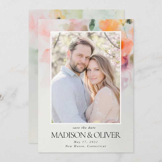 Save The Date Fleurs d'été romantiques Code QR Mariage photo (Devant / Derrière)